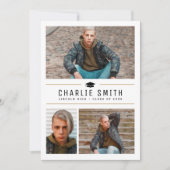 Invitation Typographie simple moderne 3 Photo Graduation Part (Devant)