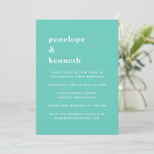 Invitation Typographie simple Moderne Mariage à la menthe