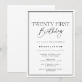 Invitation Typographie simple noir et blanc 21e anniversaire (Devant / Derrière)
