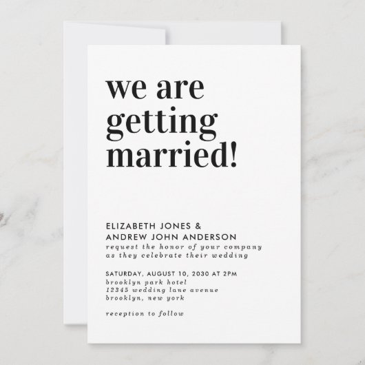 Invitation Typographie simple Nous nous marions Mariage (Devant)