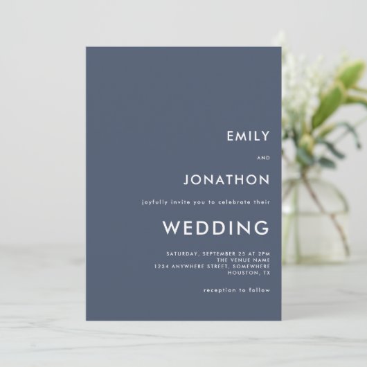 Invitation Typographie simple Personnalisé Dusty Navy Mariage (Debout devant)