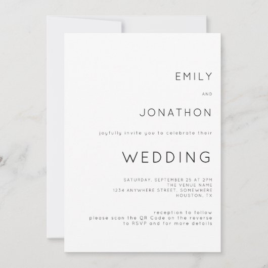 Invitation Typographie simple QR Code N'importe quel Mariage  (Devant)