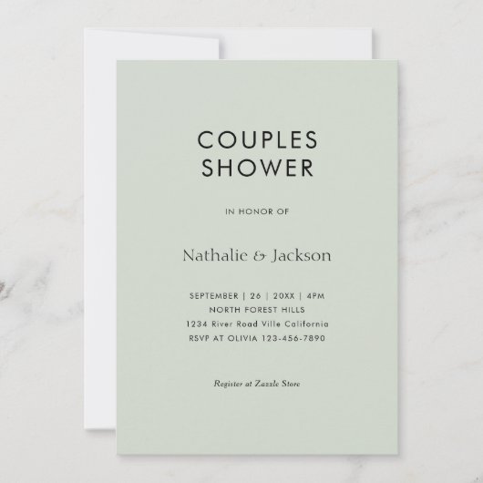 Invitation Typographie simple Sage Green Couple Douche nuptia (Devant)