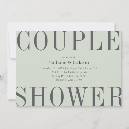 Invitation Typographie simple Sage Green Couple Douche nuptia (Devant)