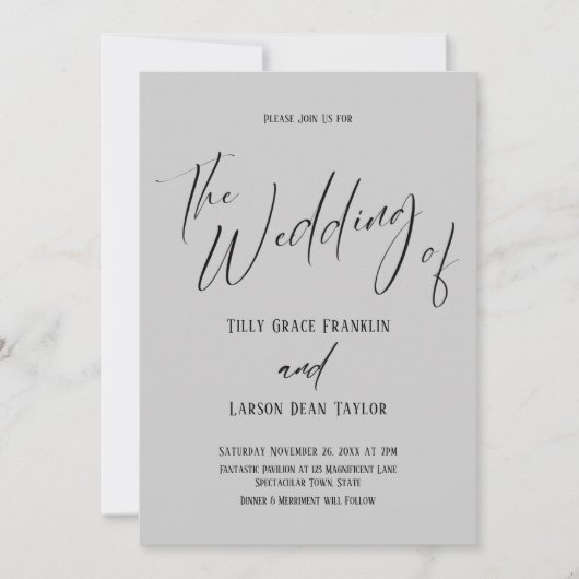 Invitation Typographie Simple Simple Le Mariage De Gris Clair (Devant)