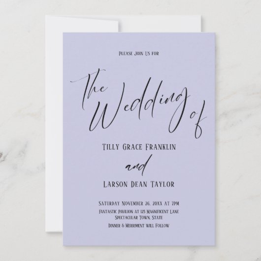 Invitation Typographie Simple Simple Le Mariage De Lavender (Devant)
