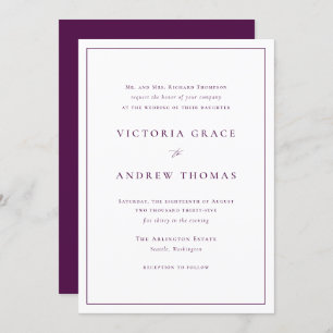 Invitation Typographie simple violet Mariage officiel