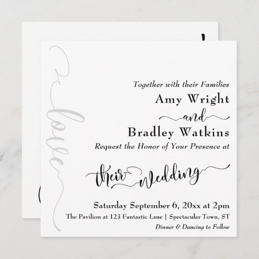 Invitation Typographie subtile et élégante Noir sur Mariage b (Devant / Derrière)