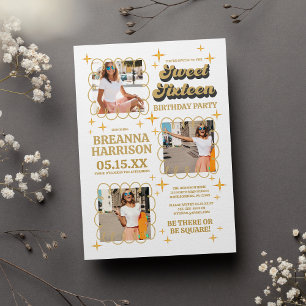 Invitation Typographie super Sweet sixteen Retro 70's