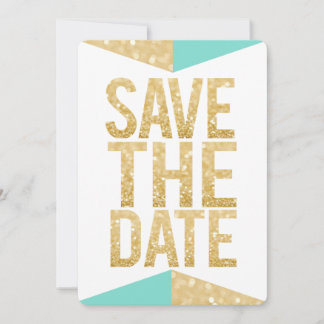 Invitation Typographie Teal Gold Glitter Aztec Enregistrer la