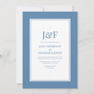 Invitation Typographie Tendance Mariage Bleu Poussiéreux