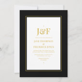 Invitation Typographie tendance Mariage noir et or (Devant)