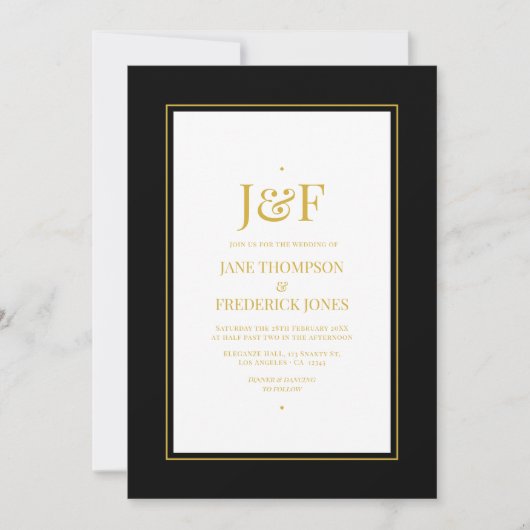 Invitation Typographie Tendance Mariage Noir et Or (Devant)