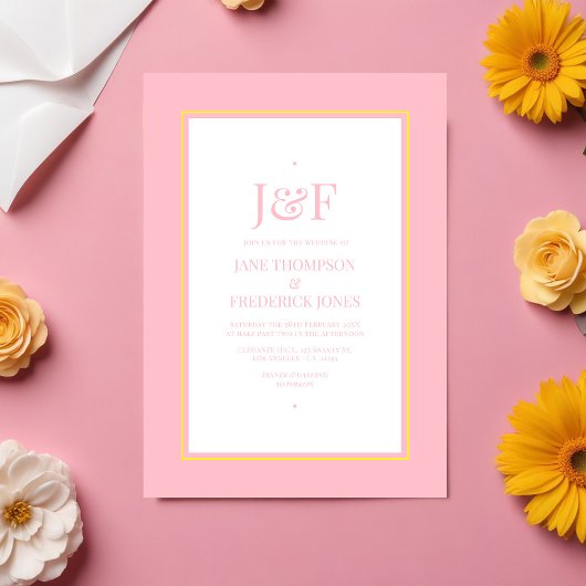 Invitation Typographie tendance Mariage rose et jaune