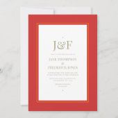 Invitation Typographie tendance Mariage rouge, orange et Sage (Devant)
