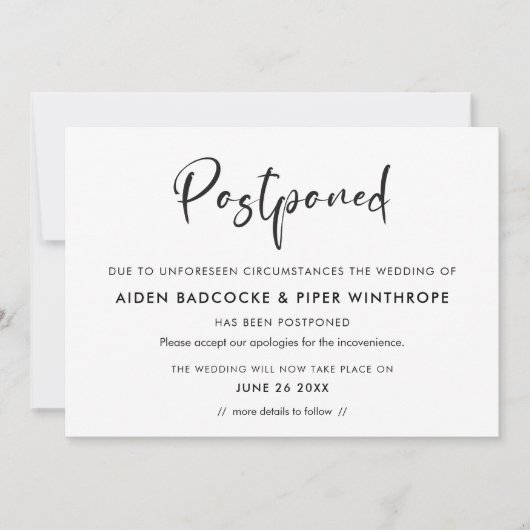 Invitation Typographie tendance moderne Report de la date du  (Devant)