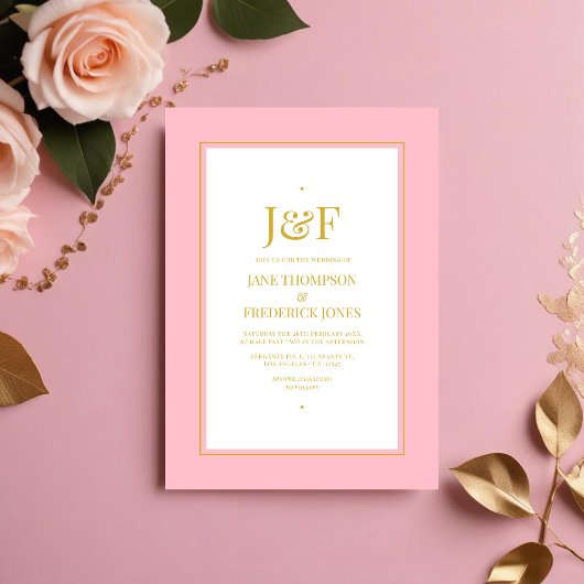 Invitation Typographie tendance Pink and Gold Wedding Invitat