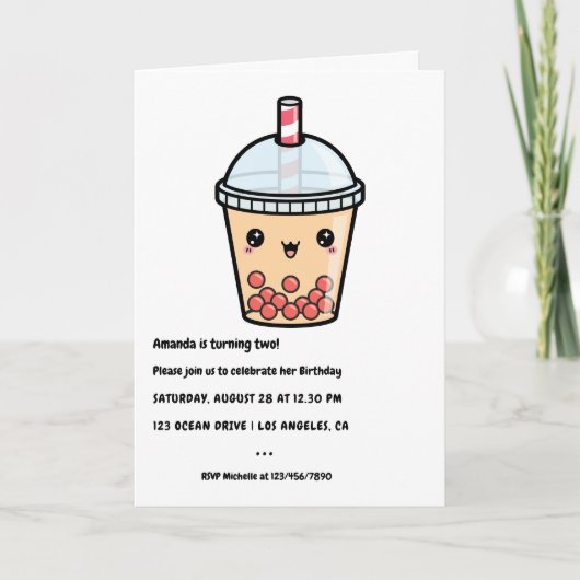 Invitation Typographie Terracotta Kawaii Bubble Tea Anniversa (Devant)