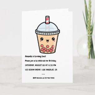 Invitation Typographie Terracotta Kawaii Bubble Tea Anniversa