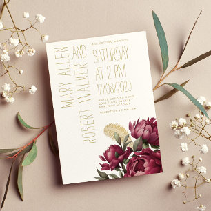 Invitation Typographie tourbillons or pécules mariage floral