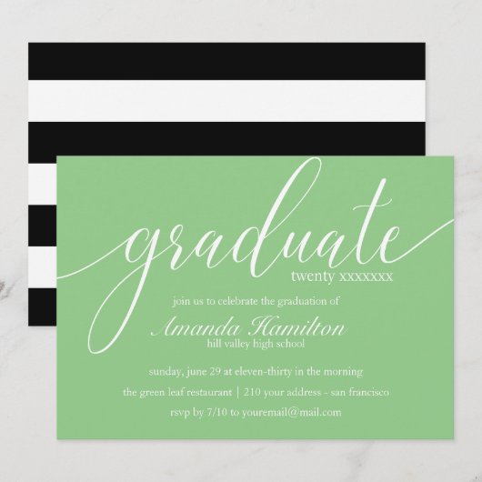 Invitation Typographie Vert Gazon Diplômé toute année (Devant / Derrière)