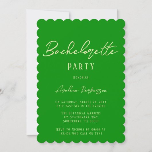 Invitation Typographie verte de la Forêt-céleri Bachelorette (Devant)