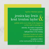 Invitation Typographie verte dorée moderne couple mariage (Devant / Derrière)