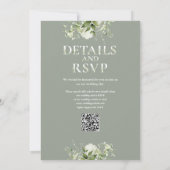Invitation Typographie verte QR Code Sage Mariage vert (Dos)