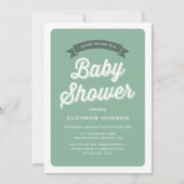 Invitation Typographie verte rétro Script Baby shower classiq (Devant)