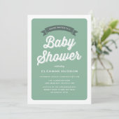 Invitation Typographie verte rétro Script Baby shower classiq (Debout devant)