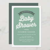 Invitation Typographie verte rétro Script Baby shower classiq (Devant / Derrière)