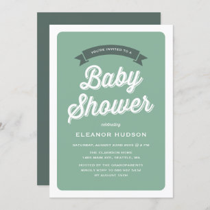 Invitation Typographie verte rétro Script Baby shower classiq