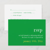 Invitation Typographie verte solide pour réponse de mariage m (Devant / Derrière)