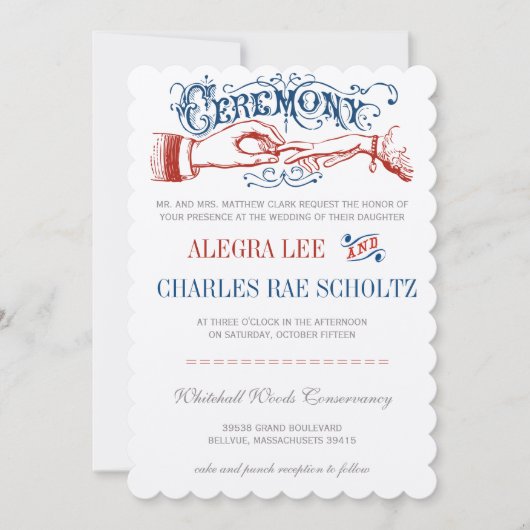 Invitation Typographie victorienne rouge blanc (Devant)