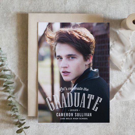 Invitation Typographie Vintage blanche Diplôme photo