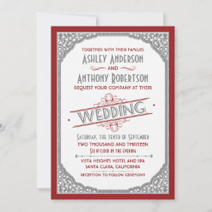 Invitation Typographie vintage Cranberry Red Grey Mariage