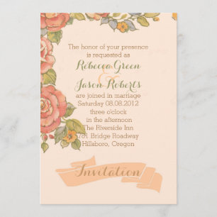 Invitation typographie vintage fleurs pêche printemps mariage
