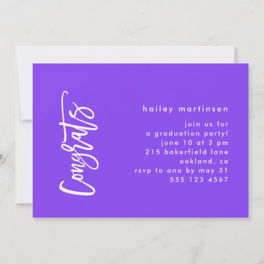 Invitation Typographie violet moderne de l'ombre Photo Grad P (Dos)