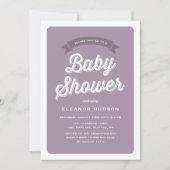 Invitation Typographie violet rétro Script Baby shower classi (Devant)