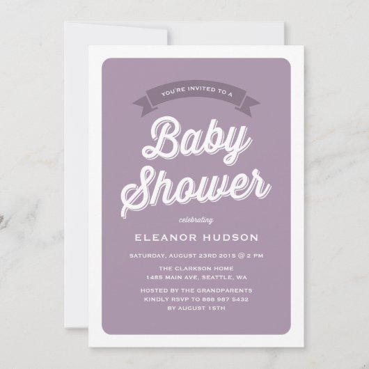 Invitation Typographie violet rétro Script Baby shower classi (Devant)