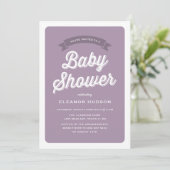 Invitation Typographie violet rétro Script Baby shower classi (Debout devant)