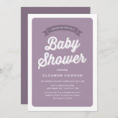 Invitation Typographie violet rétro Script Baby shower classi (Devant / Derrière)
