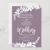 Invitation Typographie violette Floral blanc mariage (Devant)