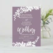Invitation Typographie violette Floral blanc mariage (Debout devant)