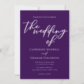 Invitation Typographie violette royale Mariage du soir (Devant)