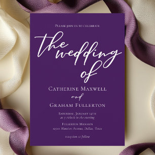 Invitation Typographie violette royale Mariage du soir