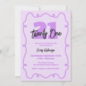 Invitation Typographie violette Simple Chic 21ème anniversair (Devant)
