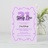 Invitation Typographie violette Simple Chic 21ème anniversair (Debout devant)
