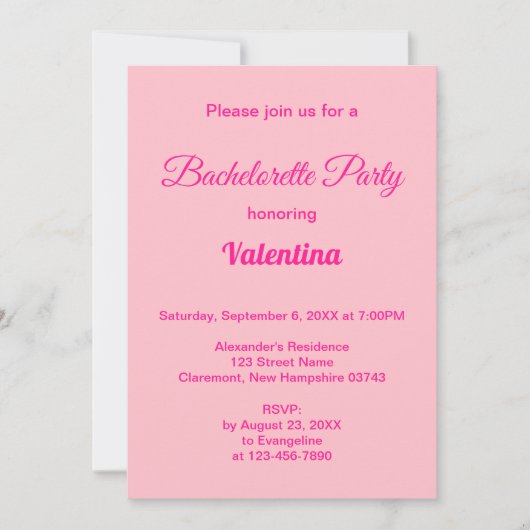 Invitation Typography Style Pink Bachelorette Party (Devant)