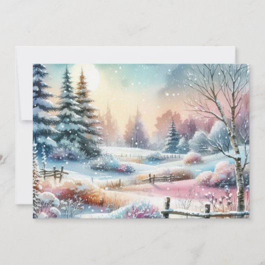 Invitation Typography Winter Scenery Cottage Watercolor  (Devant)